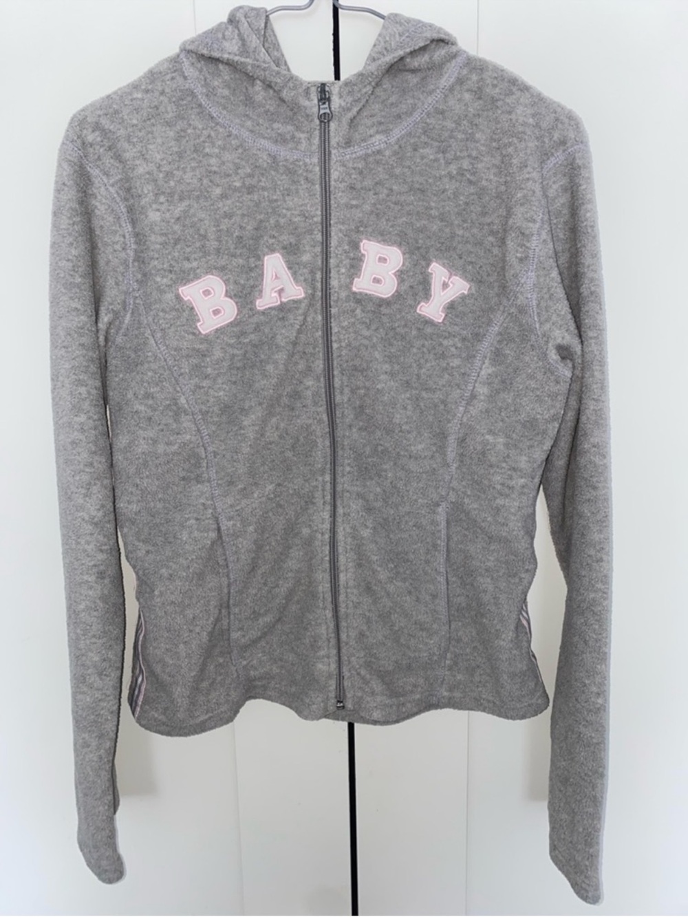 Genuine Y2K 725 Originals Pink Baby Graphic Full Zip Hoodie Small Light Grey